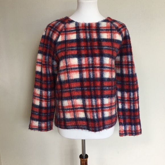 Madewell Red Brushed Plaid Pullover - Picture 2 of 5